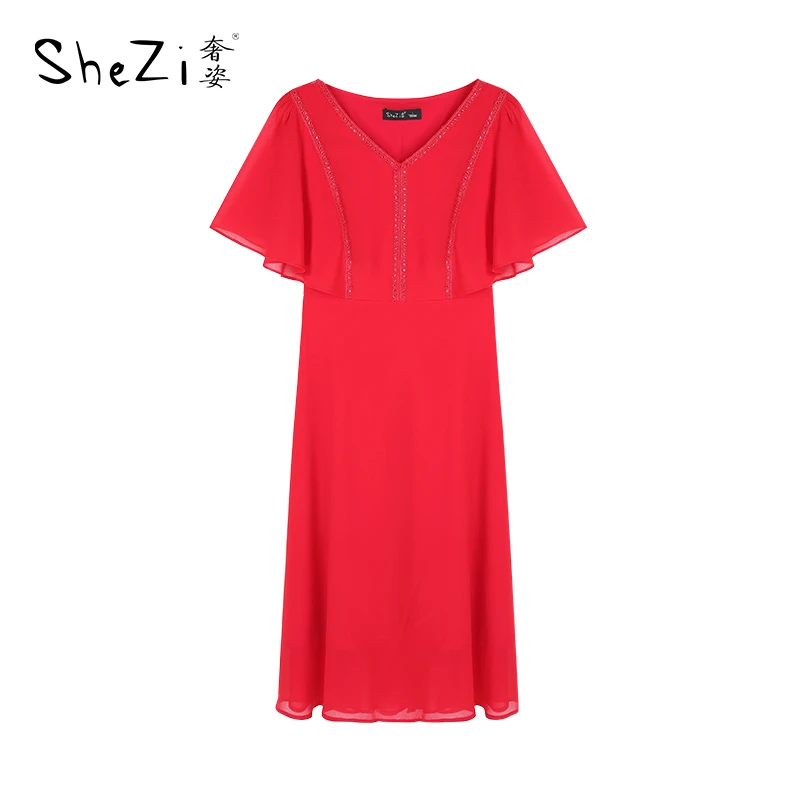 奢姿2024年夏装新款大码女装气质V领连衣裙胖妹妹荷叶袖裙子