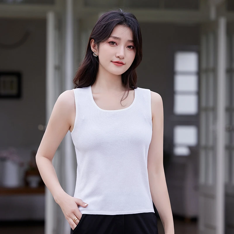 奢姿2024年夏装新款大码女装简约时尚针织背心胖妹妹圆领上衣
