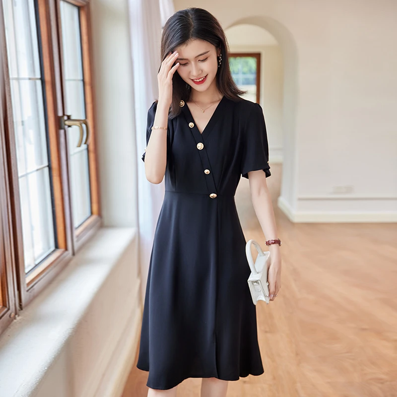 奢姿2024年夏装新款大码女装胖妹妹时尚优雅气质品质V领连衣裙