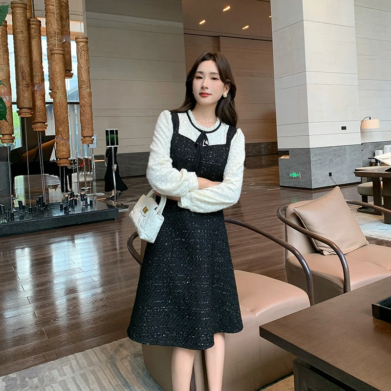 奢姿大码女装2025秋季减龄小香风裙子胖妹妹假两件拼接时尚连衣裙