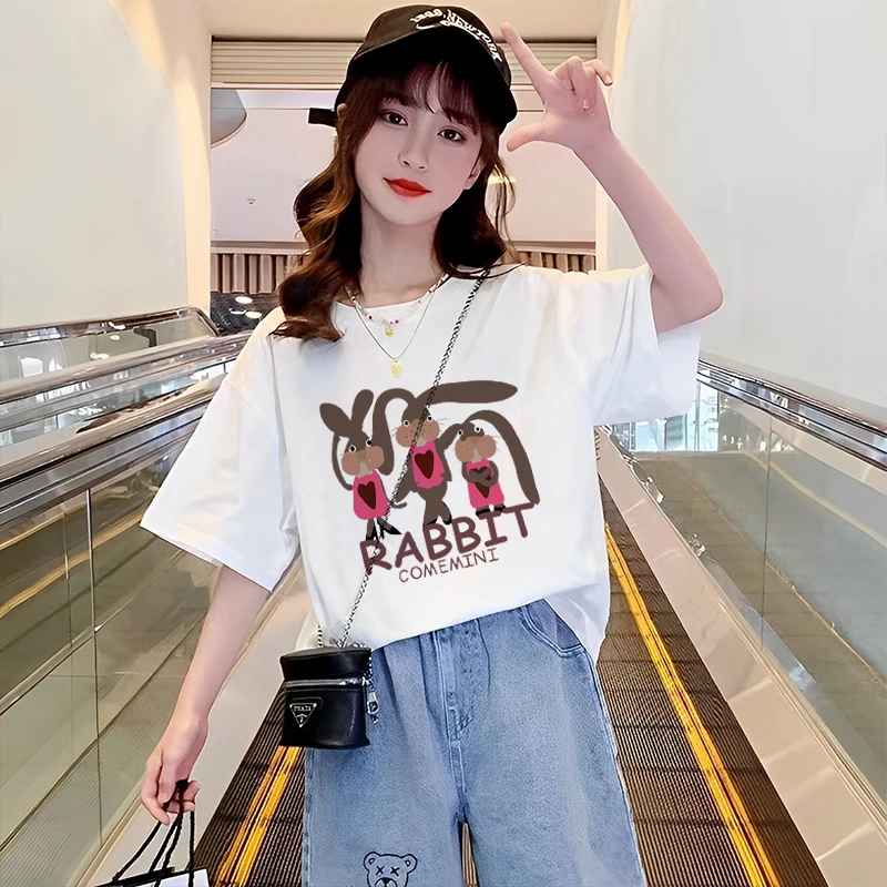 女童纯棉短袖儿童白t恤夏季洋气童装中大童女孩衣服韩版印花上衣