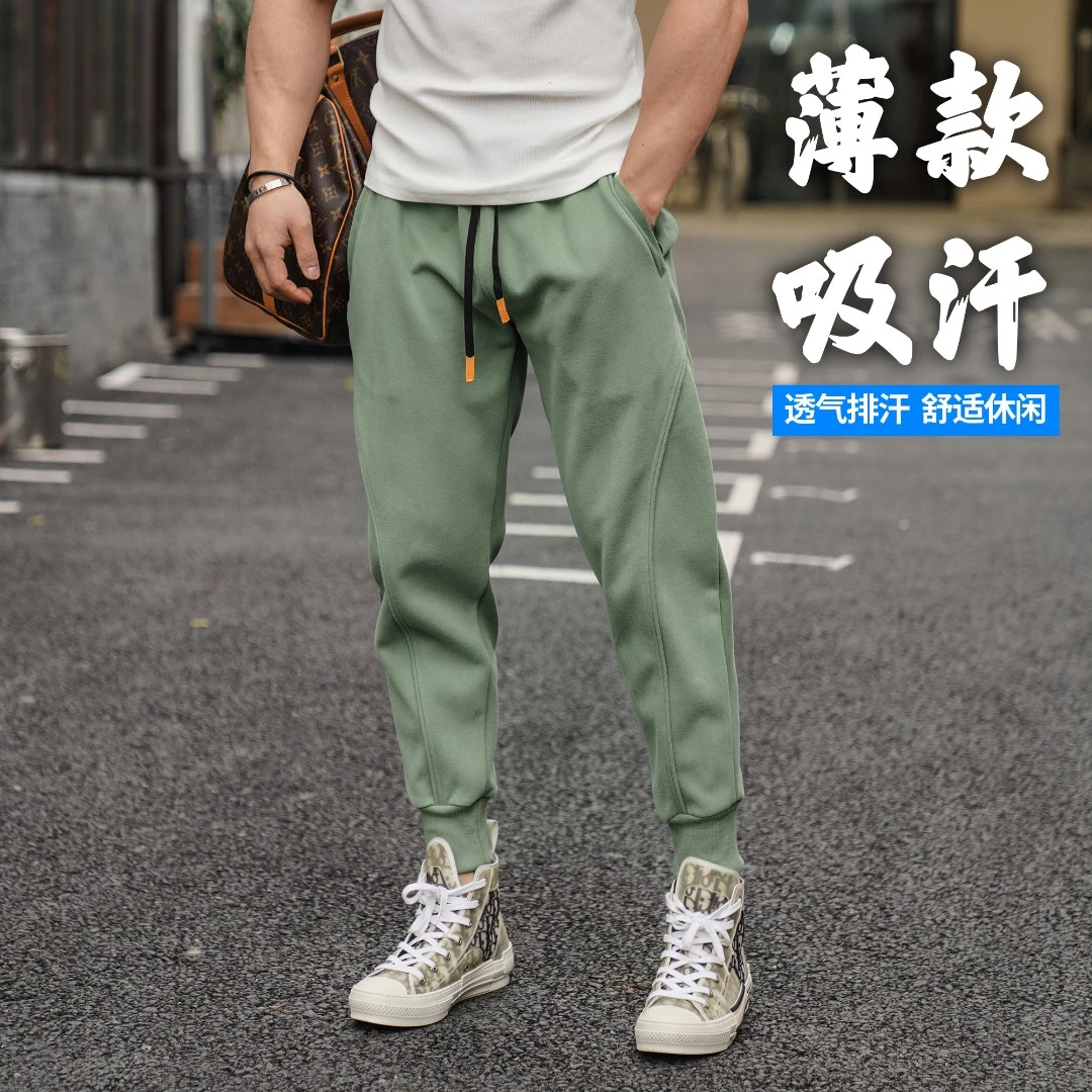 运动休闲薄款长裤压线夹条跑步训练篮球小脚裤卫裤肌肉男束脚裤