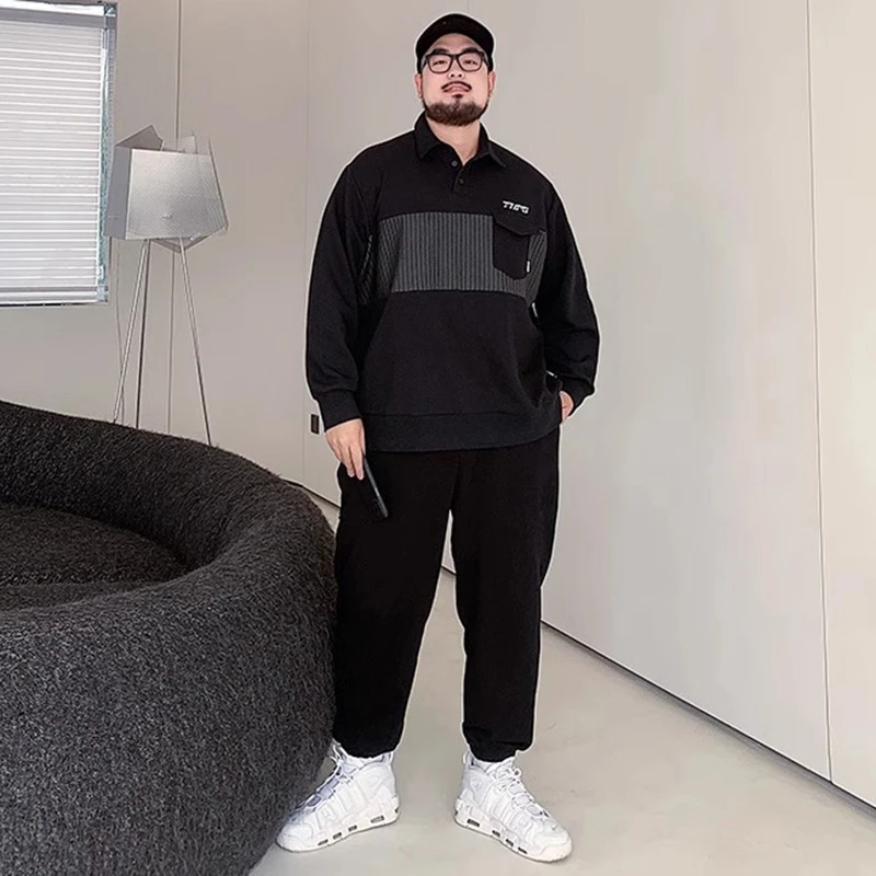 潮牌大码男装春秋季新款插肩袖拼接圆领卫衣宽松加肥加大上衣