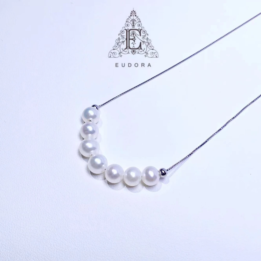 【朵朵推荐】天然淡水白珠 6-7mm 七珠定位球盒仔微笑链 简约   184