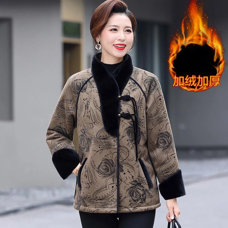 俞兆林中年妈妈冬装棉衣加绒棉袄2024新款中老年女装冬冬国风水仿