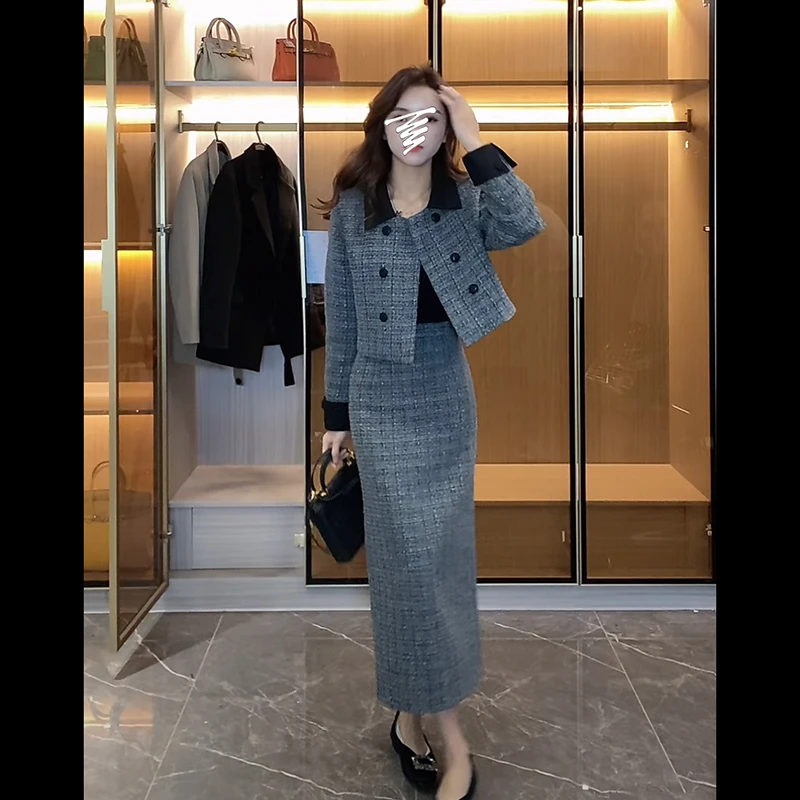 法式时尚小香风套装女秋季新款轻熟风气质外套高腰显瘦半身裙