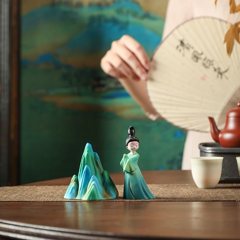 变色陶瓷茶宠摆件鳄鱼茶宠高级齐天大圣茶宠美女变色轻奢茶台摆件