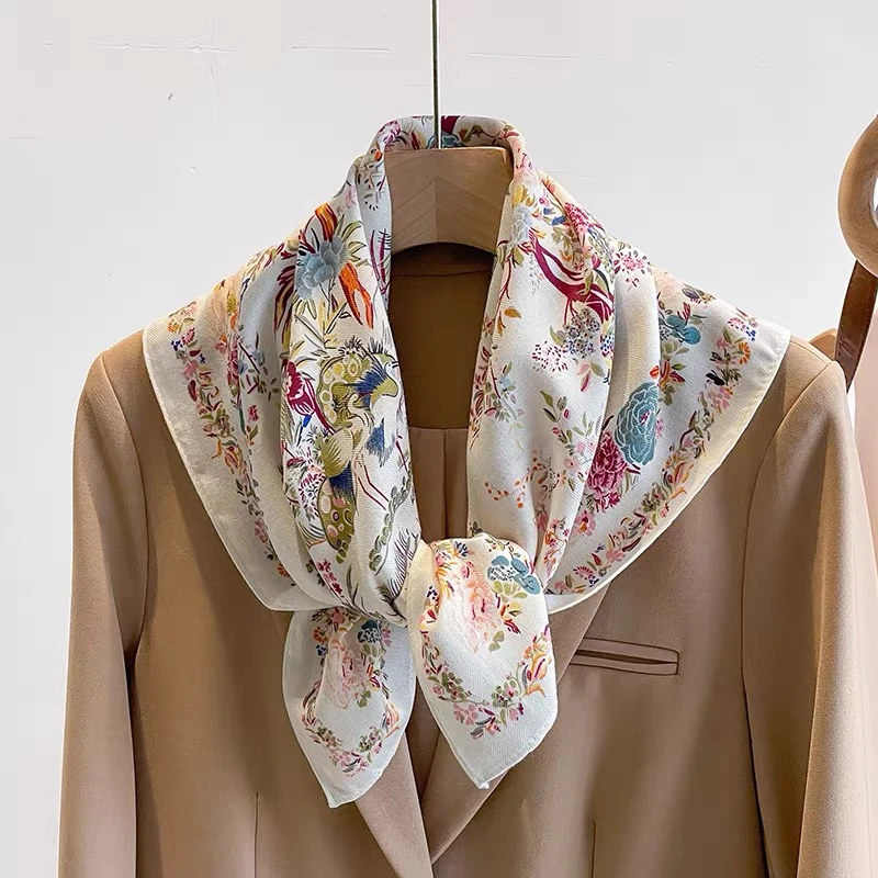 花鸟田园风棉麻小碎花丝巾小方巾女士围巾披肩棉麻感头巾百搭衬衫