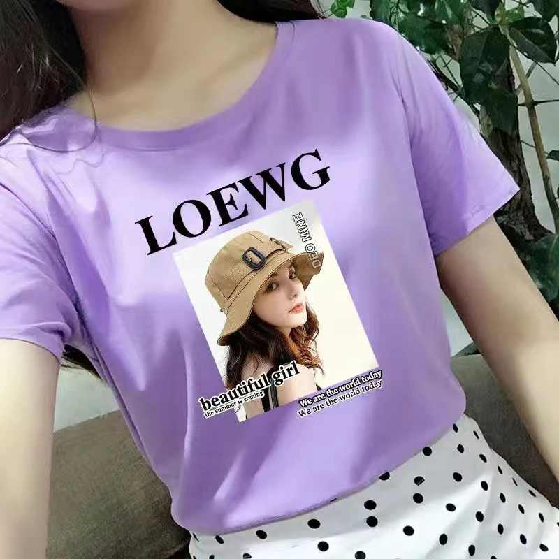 新款纯棉短袖女（美女）夏季短款彩色圆领正肩显瘦休闲百搭T恤潮