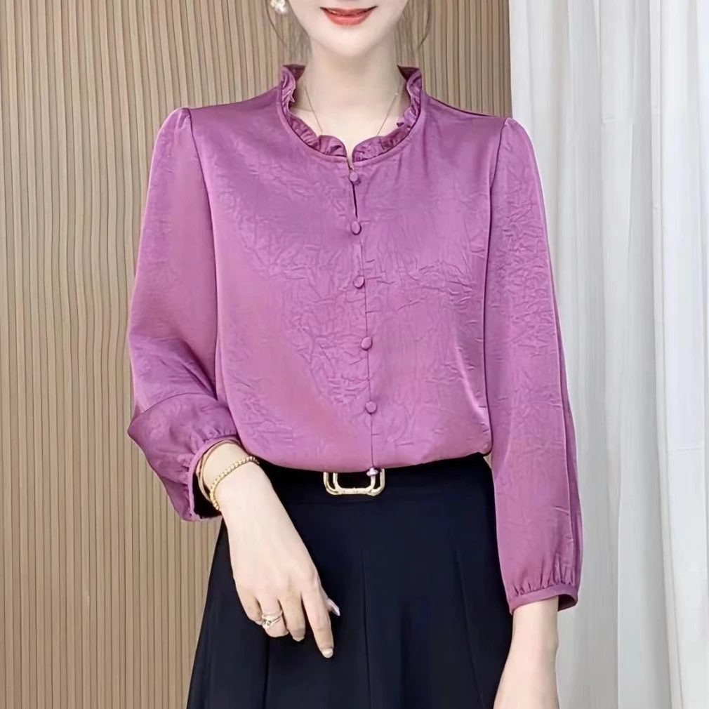 【木耳领小衫】夏季新款九分袖显瘦高端衬衣小衫百搭时尚潮流