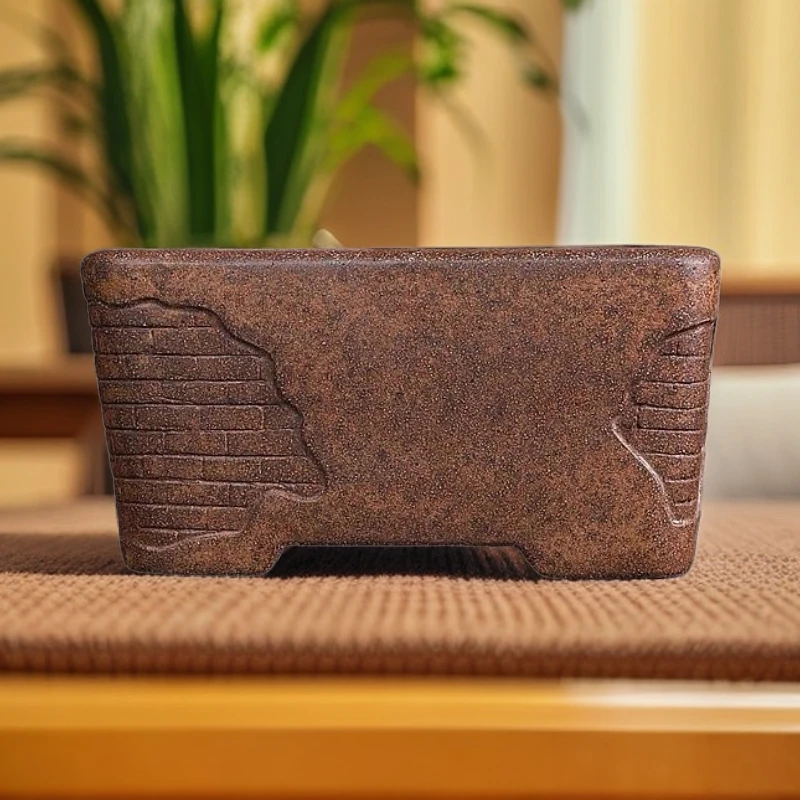 宜兴紫砂花盆正方形精品树桩盆景盆古典手工富砖老段泥柴烧高档