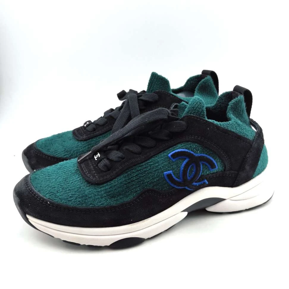 95新 Chanel/香奈儿 36.5码/黑绿logo毛巾袜鞋
