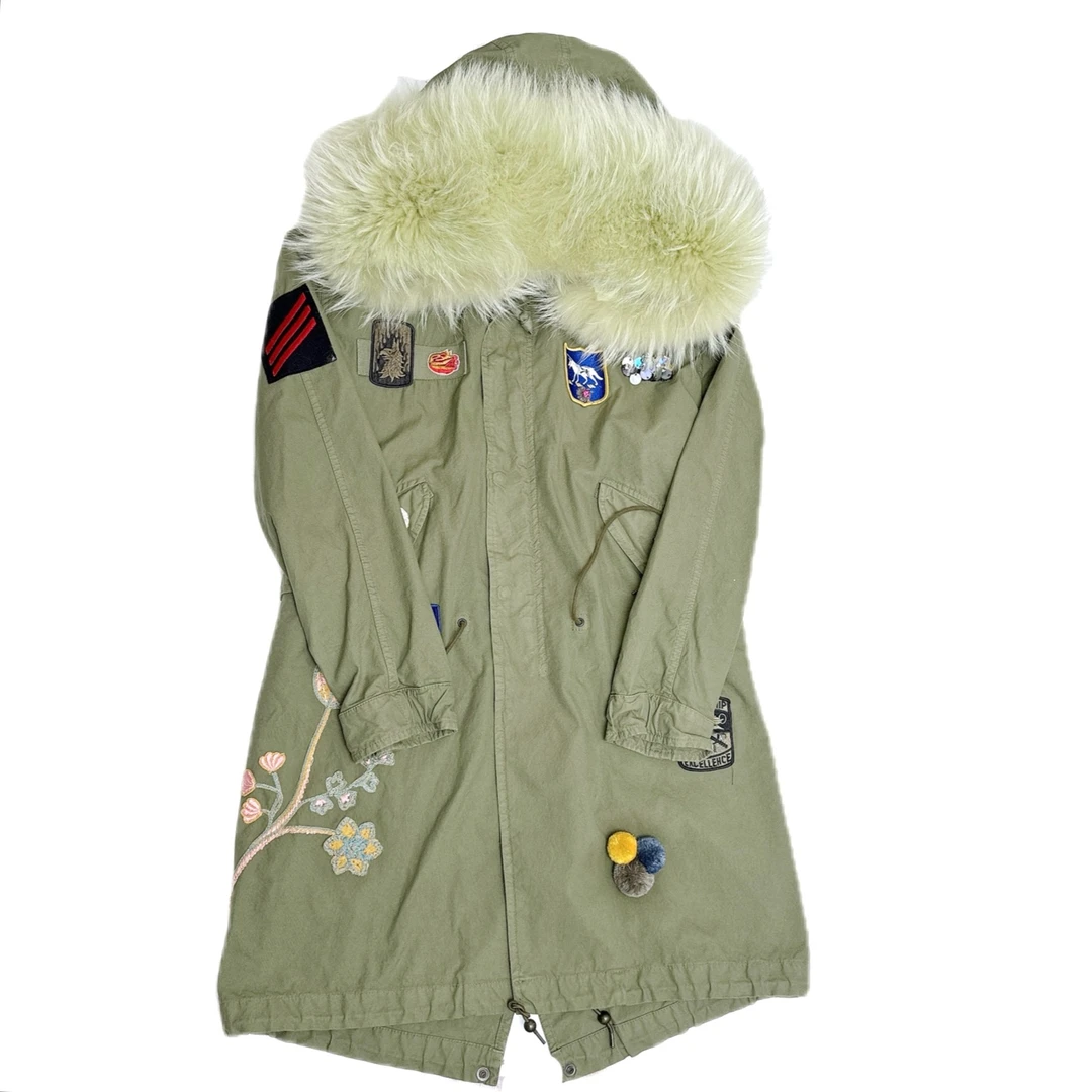 XS码/99新/Mr&Mrs/皮草夫妇 军绿色毛领长款外套/mj00519