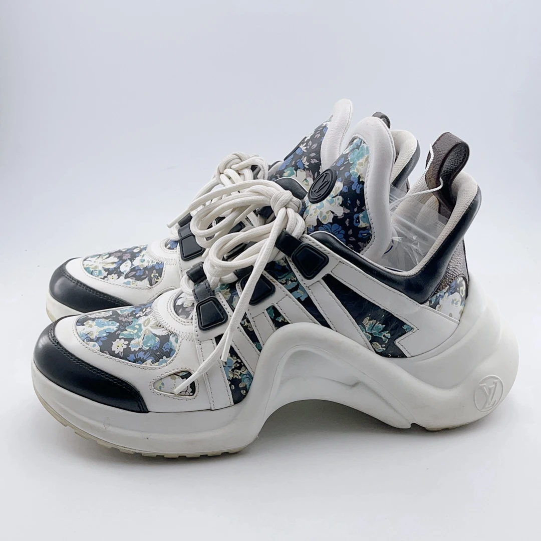 95新 LouisVuitton/路易威登 36.5码/蓝色花卉满印拱桥老爹鞋