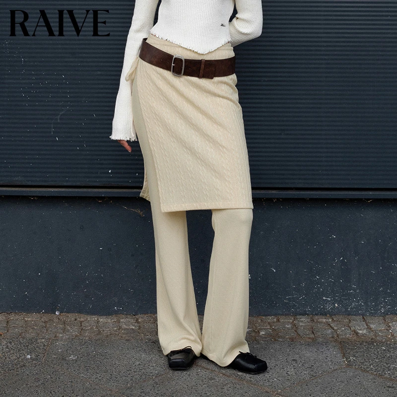 【RAIVE】2025春夏新款女裤子含裙帘系带韩显腿长裙裤两件套