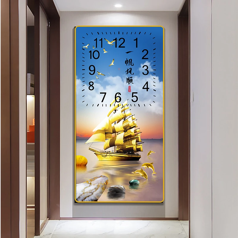 一帆风顺万年历挂钟客厅玄关家用办公静音时钟现代简约挂表石英钟
