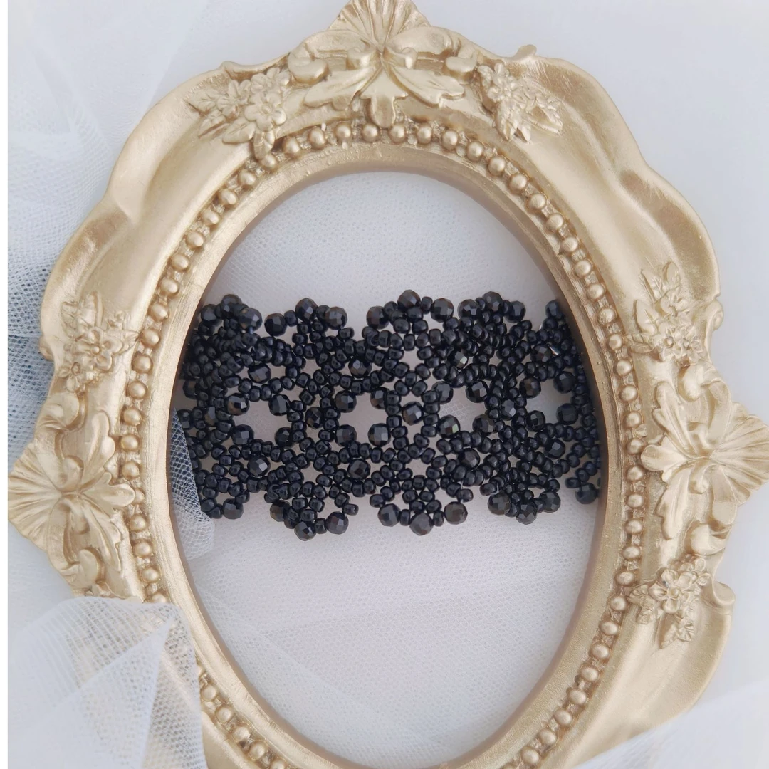 铜合金玻璃手链 法式黑色气质时尚手工编织手链