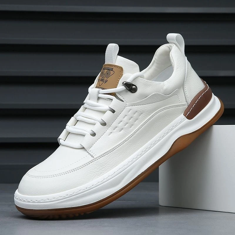 真皮男鞋春季百搭潮流透气小白鞋男夏季镂空洞洞皮鞋男士休闲板鞋