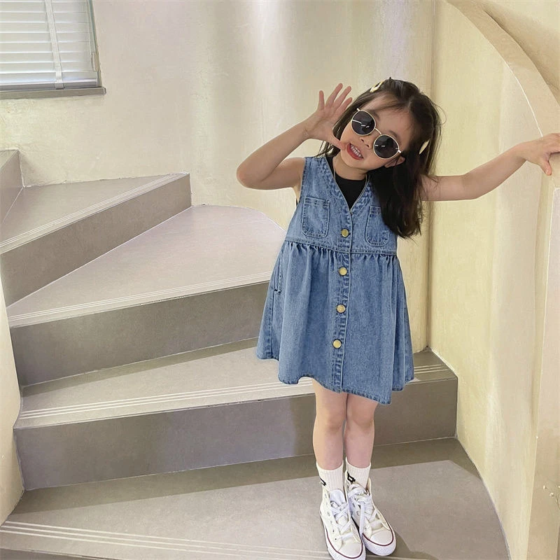 现货女童背心裙2023夏装新款洋气儿童宝宝牛仔背带裙连衣裙子夏季