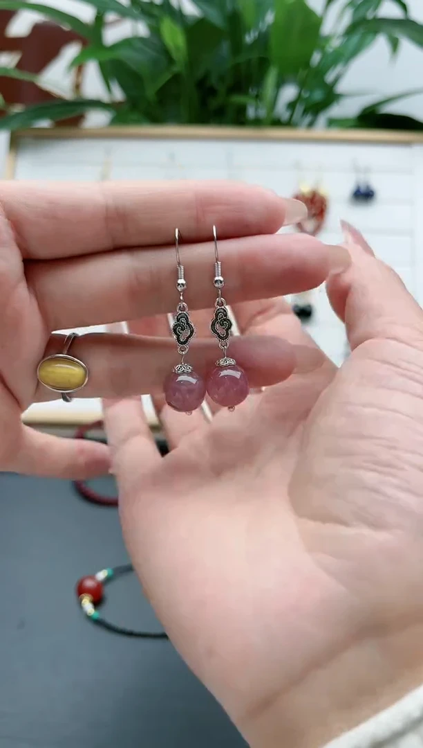 【闪购商品】水晶耳饰银S925镶嵌18A紫马粉