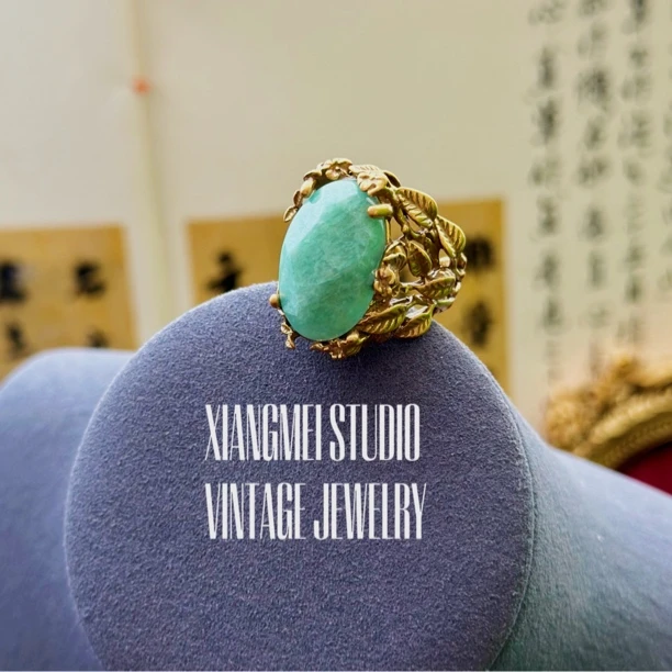 铜合金戒指 518463【慢热喜静】中古款复古蓝绿色可调节戒指