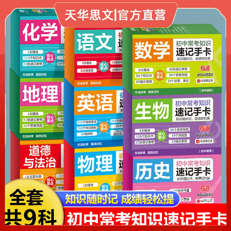 初中常考知识速记手卡语数英政史地物化生  知识随时记成绩轻松提