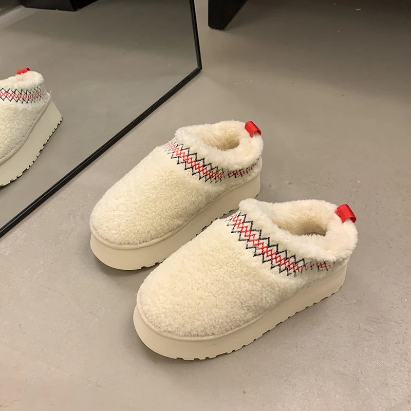 毛毛拖鞋女冬外穿2024新款冬季加绒雪地靴女款棉拖厚底包头半拖鞋