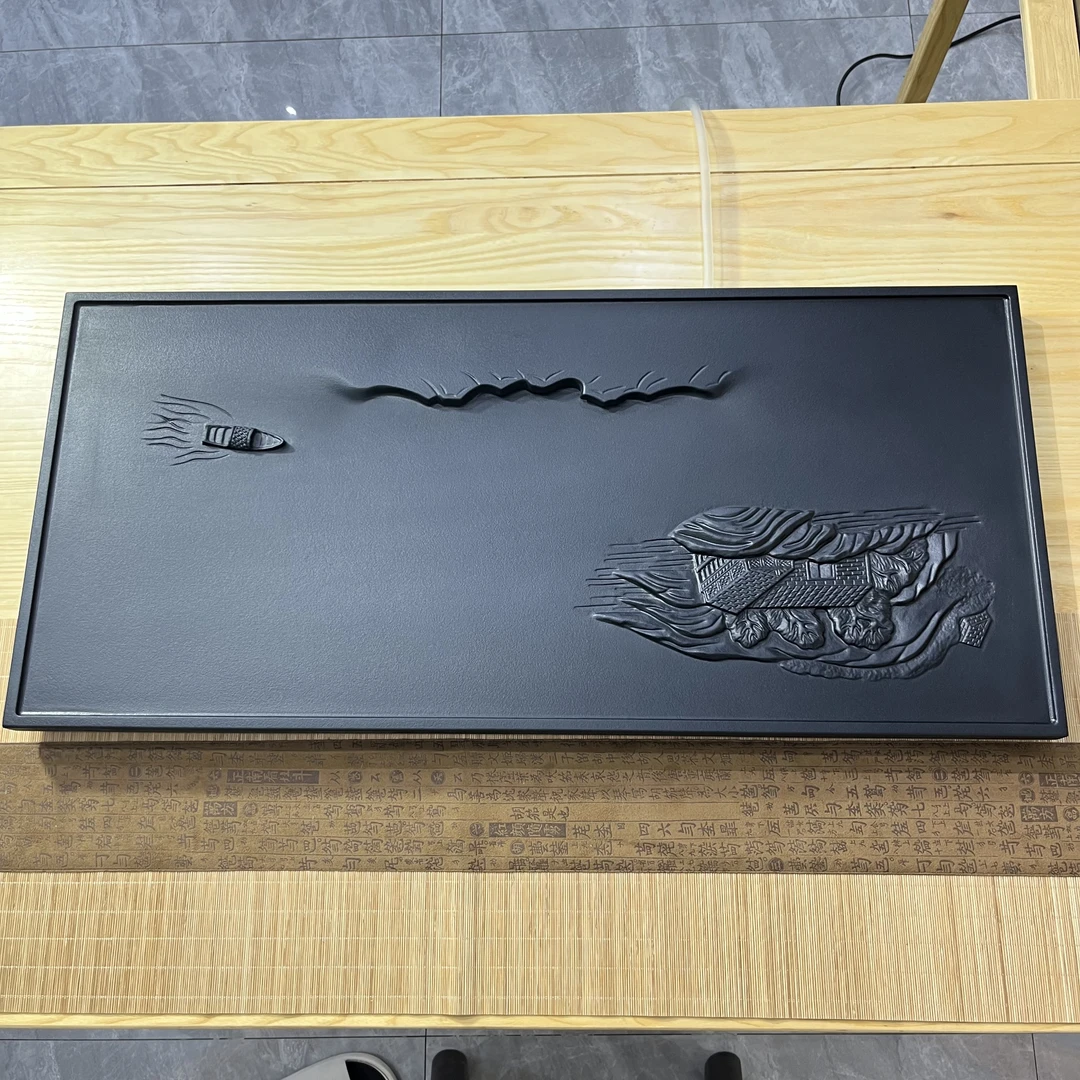 乌金石手工雕刻款排水式茶盘轻奢