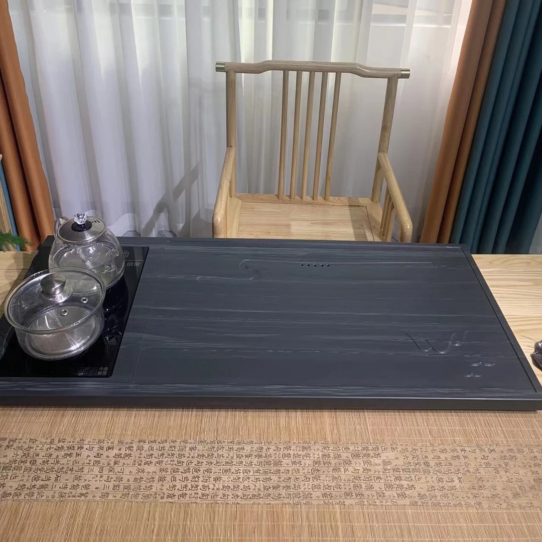 皇庭玉天然整块石茶盘浮雕排水式托盘家用茶具架新中式茶桌阳台