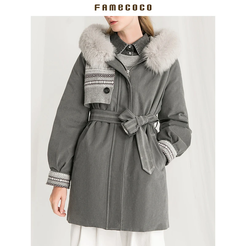 famecoco范可儿羽绒服冬装2024年新款女连帽大毛领外套F218AD006