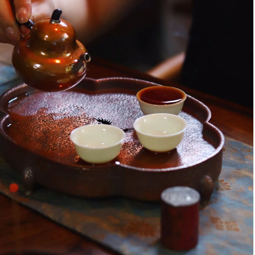 原创【可喜可鹤】紫铜海棠储水壶承850cc纯手工