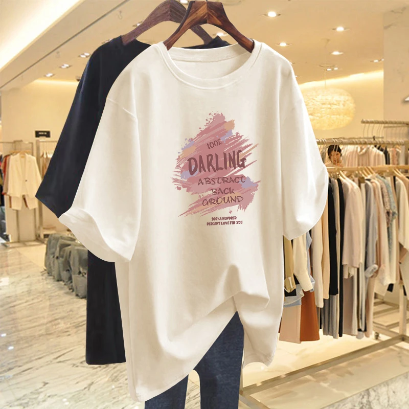 杏色短袖T恤女长款2025春夏新款欧货大版宽松独特小个子纯棉上衣