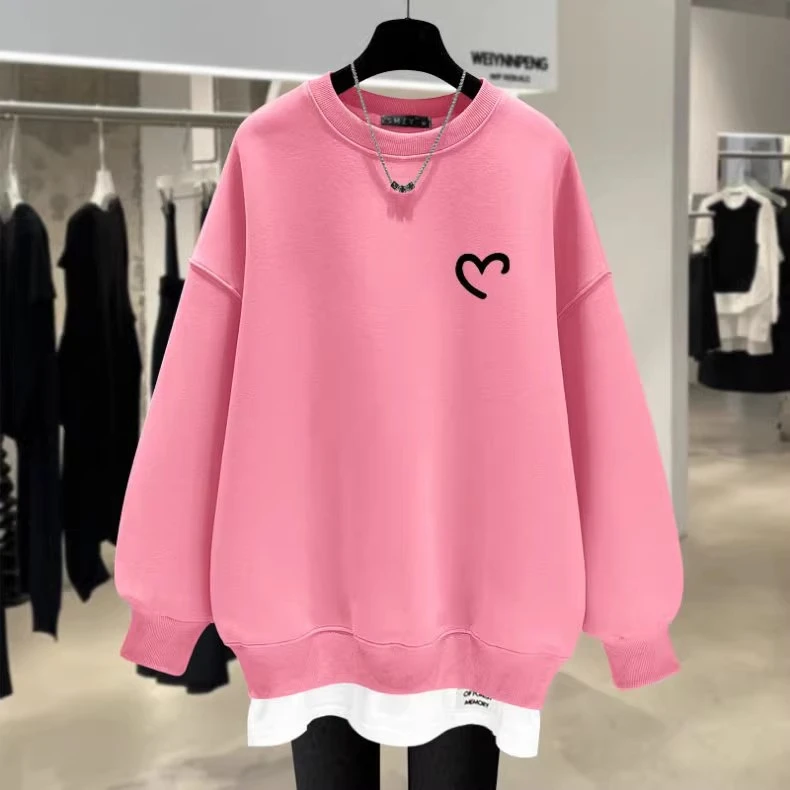 搭配鲨鱼裤假两件卫衣女加绒2025春秋冬新款爱心小图案中长款上衣