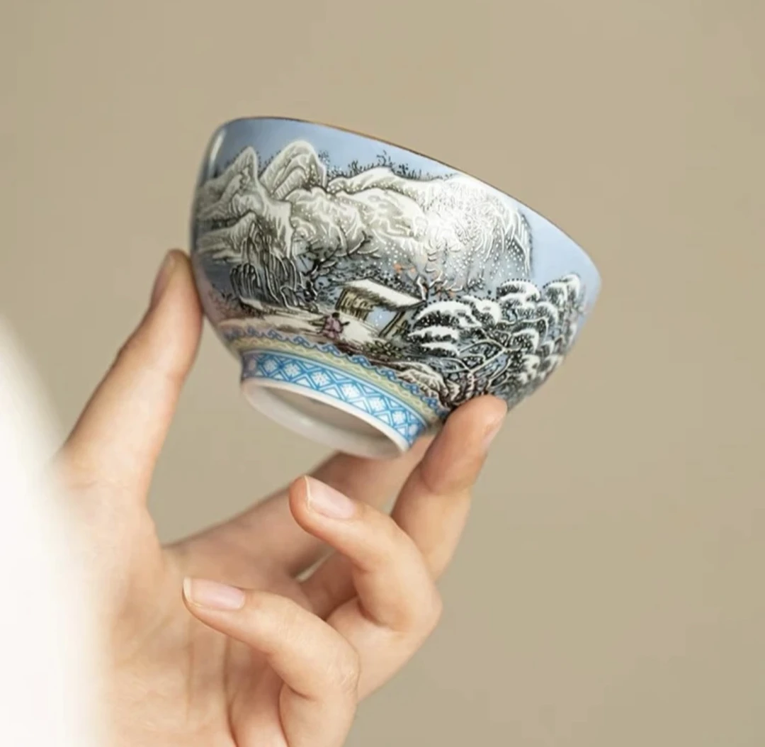 景德镇雪景鸡心杯主人杯单杯茶杯单杯子个人专用大容量高端品茗杯