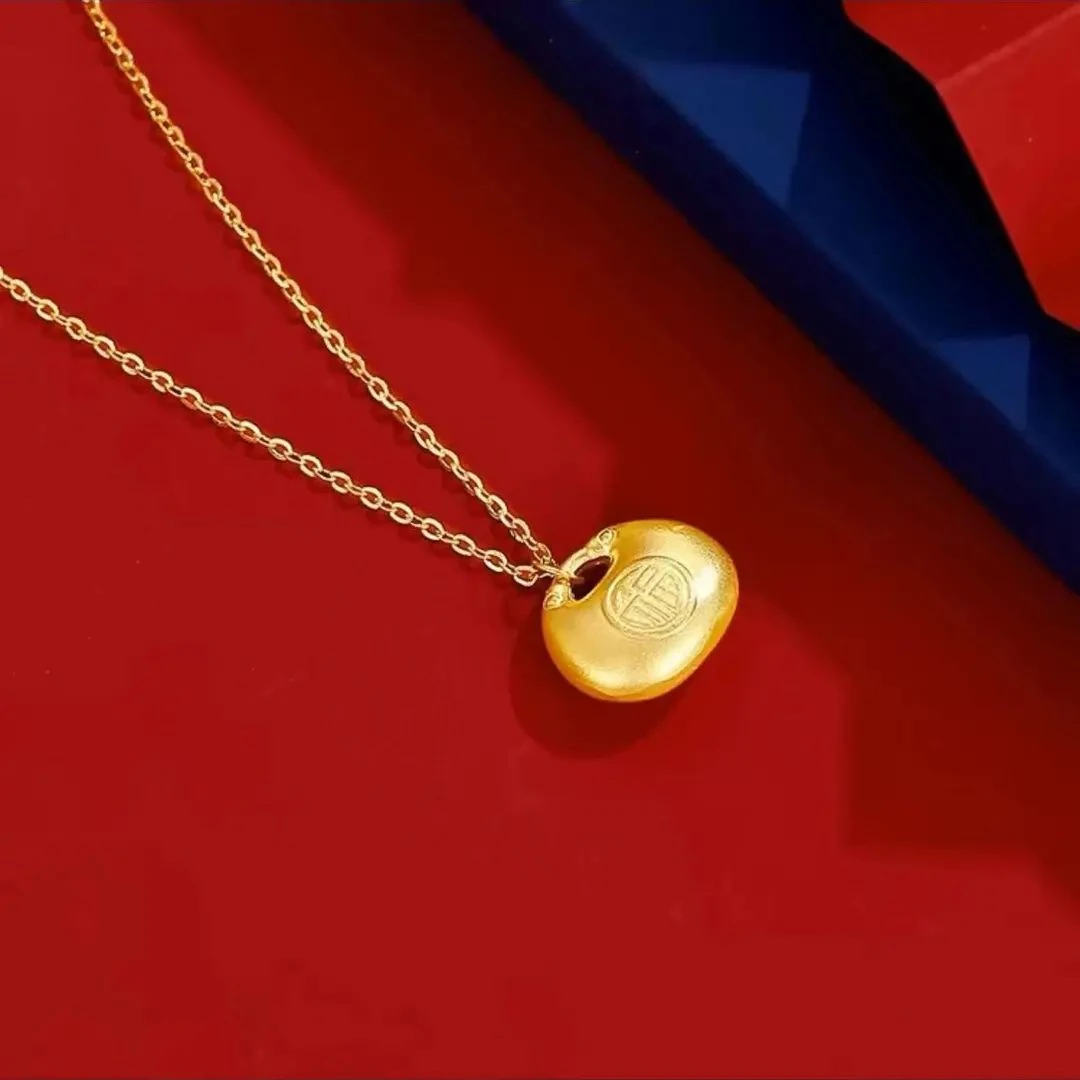 吊坠足银 小胖福转运挂件包金 时尚双面古法金色实心磨砂镶嵌经典