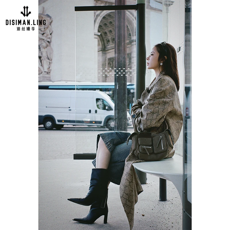 迪丝嫚苓卡其色皮大衣气质轻奢时尚女士百搭中长款秋冬优雅设计感
