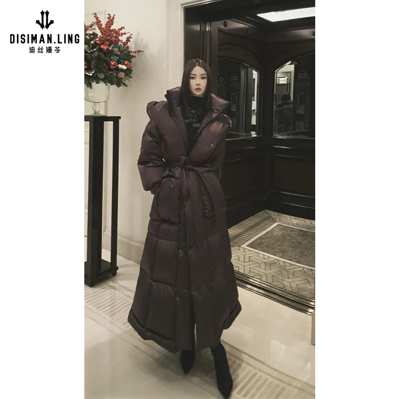 迪丝嫚苓双色时尚90%白鹅绒羽绒服休闲百搭中长款冬季小众优雅感