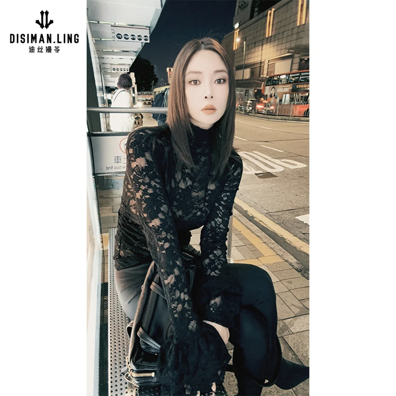 迪丝嫚苓双色蕾丝上衣短款中式修身立领显瘦气质国风小众设计感