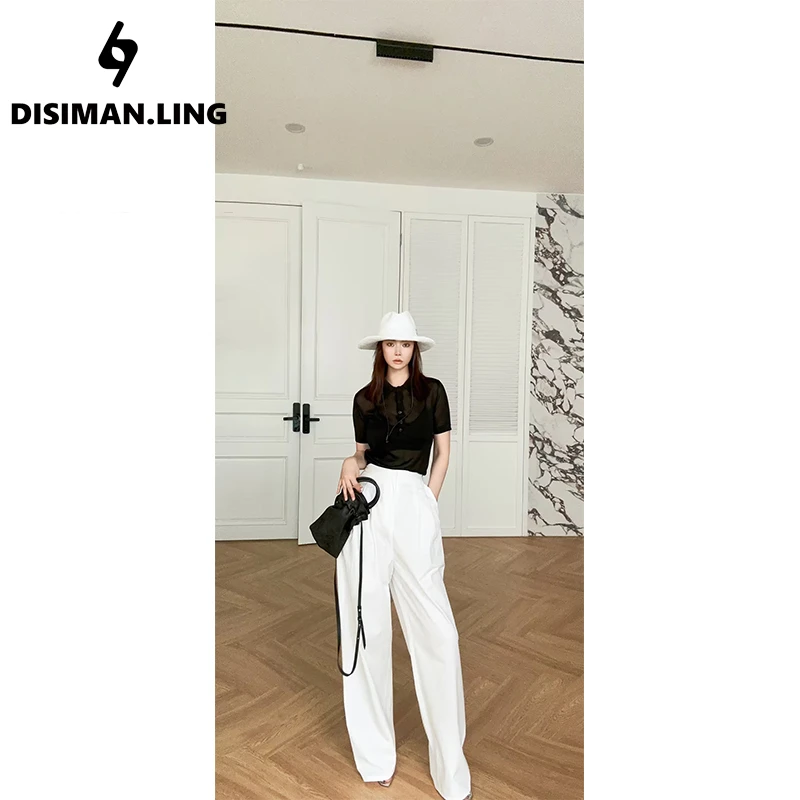迪丝嫚苓白色裤子显瘦时尚休闲薄款夏季宽松原创设计小众设计感