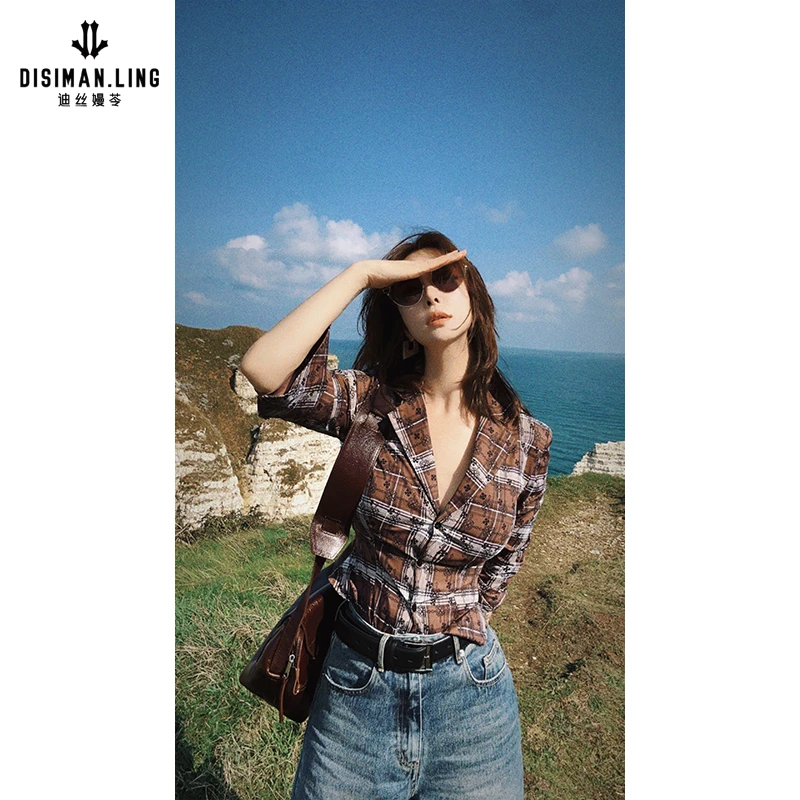 迪丝嫚苓气质衬衫复古格子秋冬格纹长袖显瘦休闲时尚欧美小众设计
