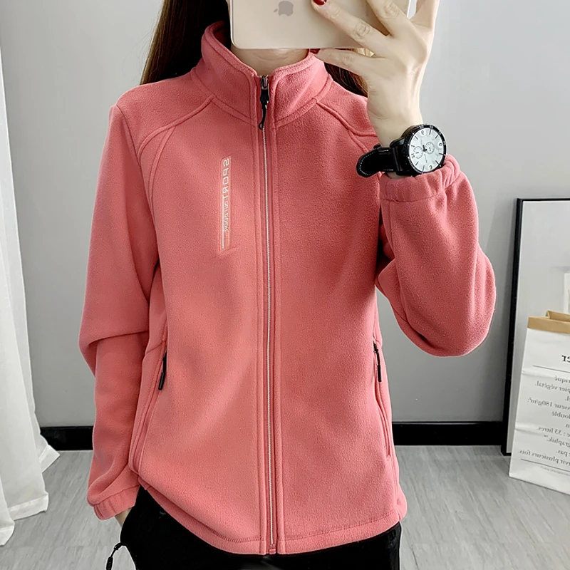 春季柔软超细舒适摇粒绒抓绒衣女立领加厚保暖外套户外徒步登山