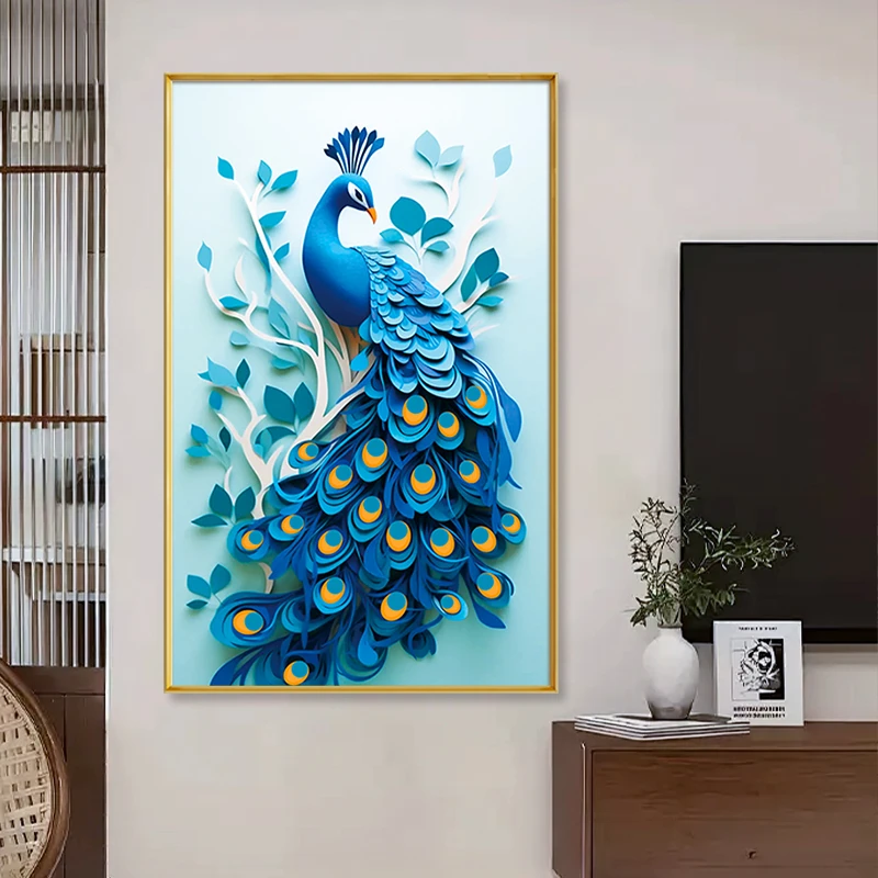 DC/蒂彩【富贵吉祥】钻石画传统文化孔雀上墙玄关挂画手工diy礼物