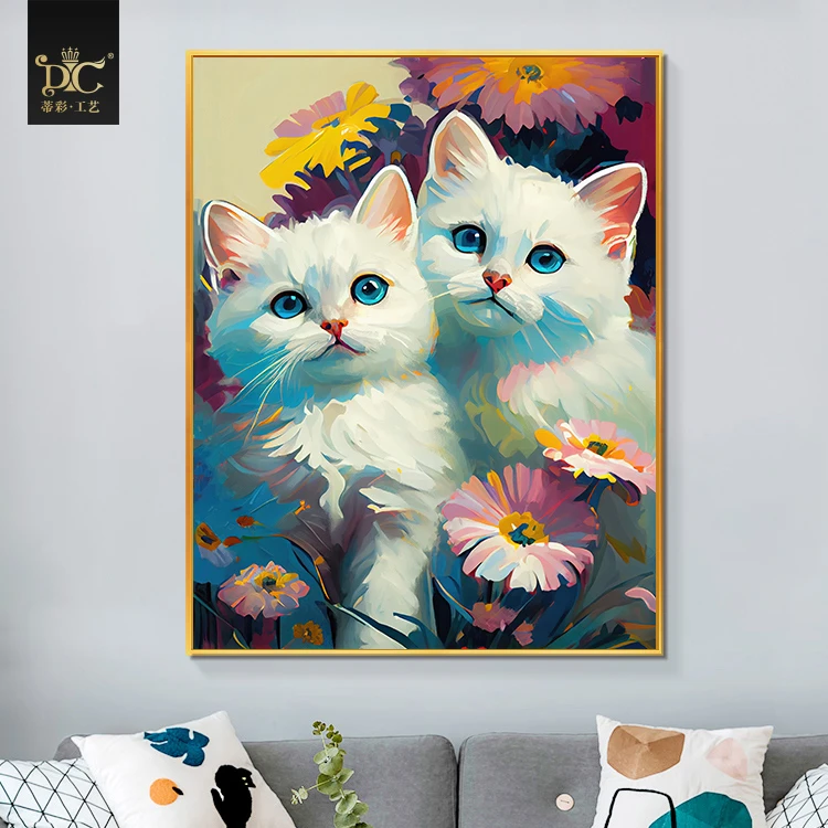 DC/蒂彩【两只小猫】钻石画满钻带框装饰挂画点贴钻十字绣手工diy