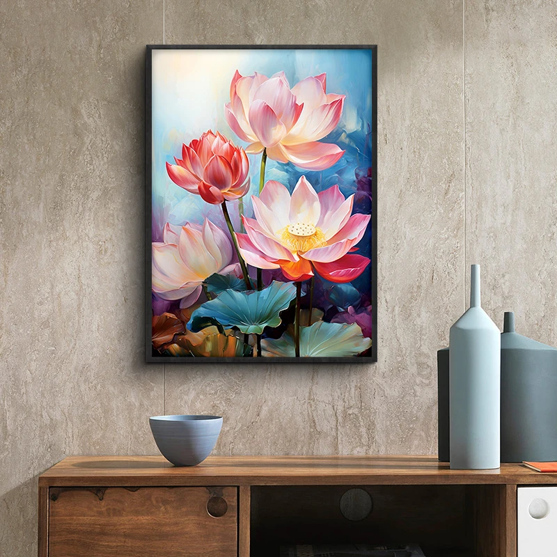 DC/蒂彩【圣洁金莲】钻石画客厅玄关挂画莲花点贴钻十字绣手工diy