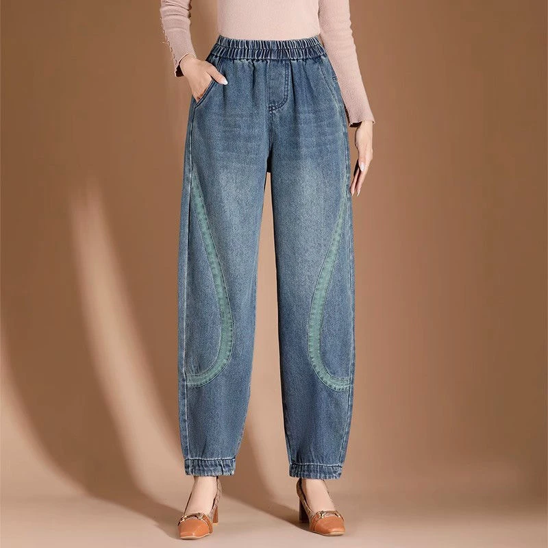 高腰牛仔裤女秋冬显瘦时尚大码宽松阔腿裤洋气垂感百搭灯笼裤长裤