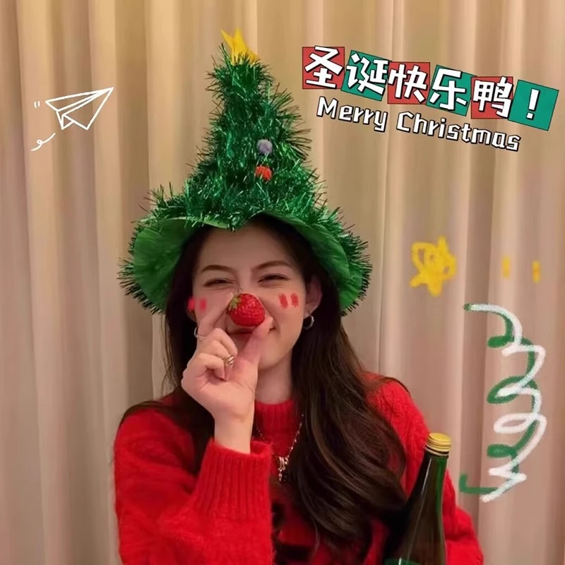 圣诞节装饰ins圣诞帽子树新年派对装扮头饰儿童成人氛围拍照道具