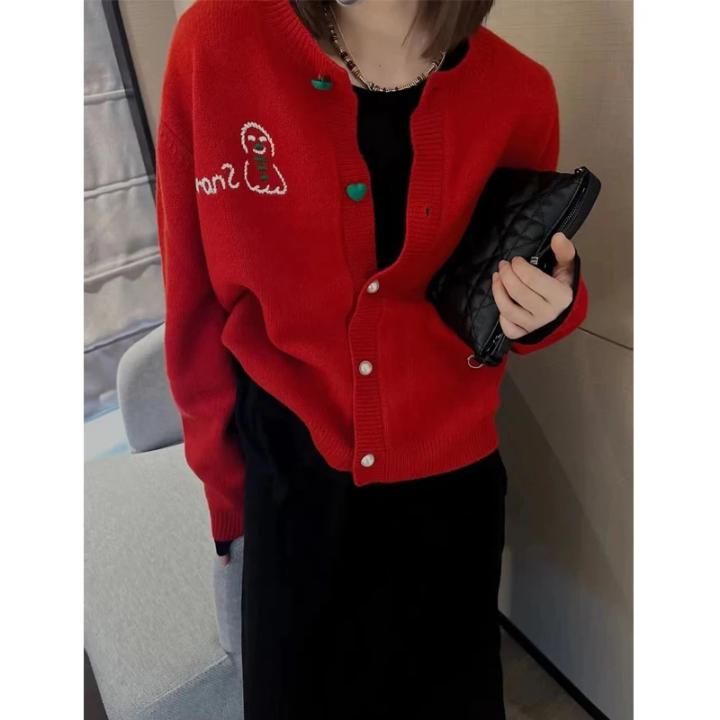 羊毛开衫女网红时尚百搭上衣宽松圆领长袖外套针织气质小香风毛衣