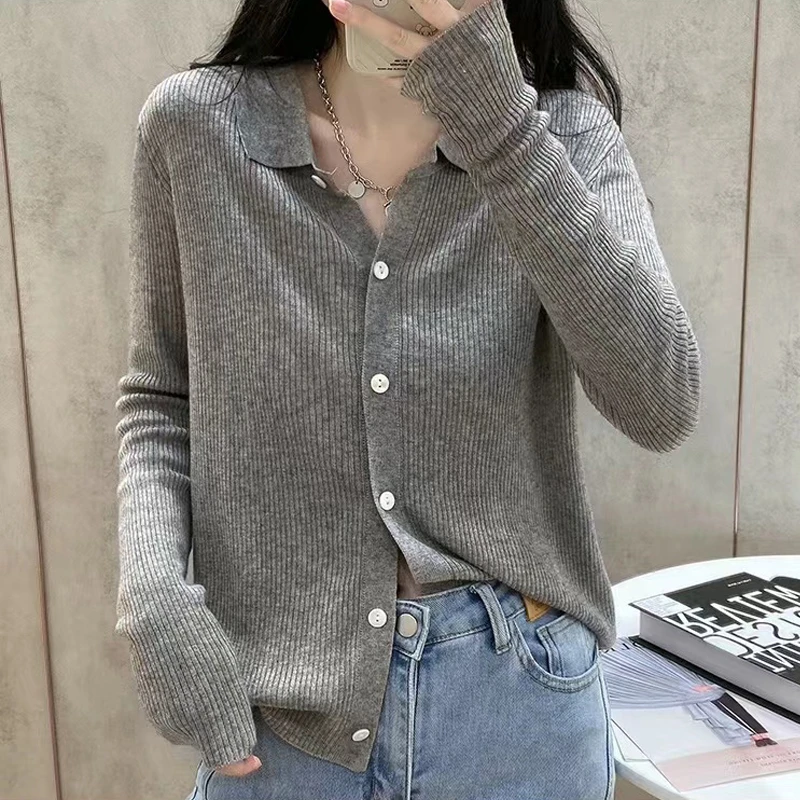 羊毛开衫女薄款韩版外套洋气长袖针织衫短款外套百搭上衣显瘦毛衣