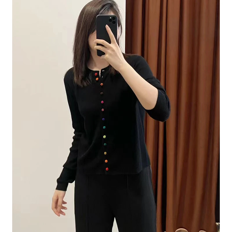 羊毛开衫女显瘦气质上衣长袖时尚百搭外套黑色打底衫薄款洋气毛衣