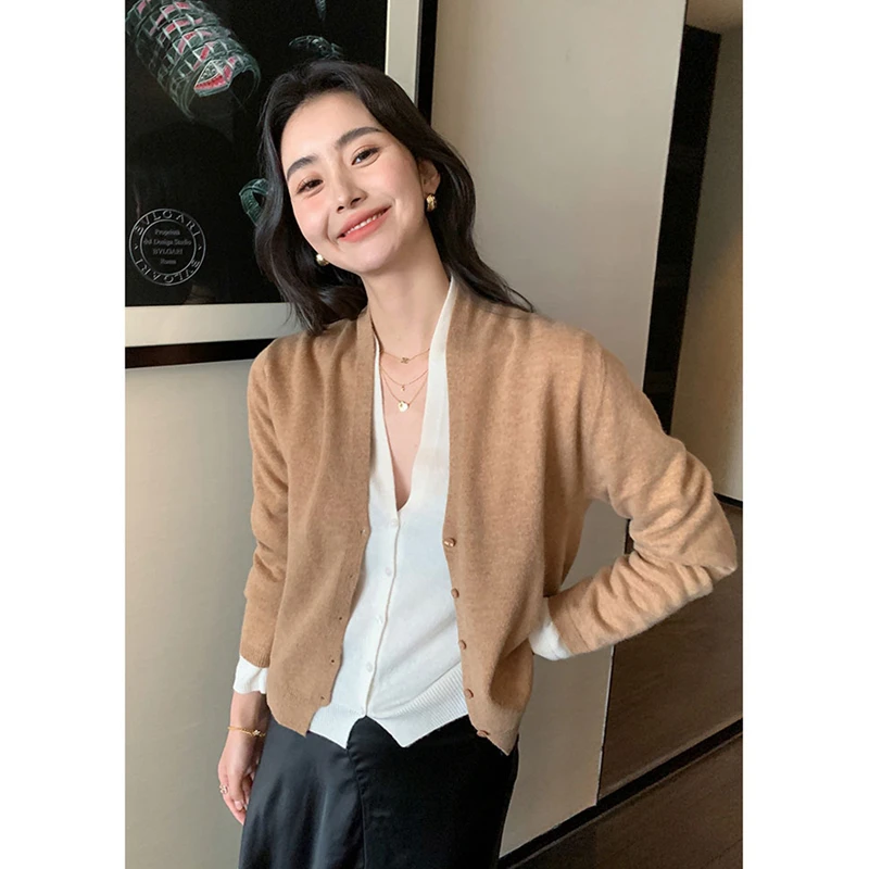 羊毛显瘦开衫女叠穿洋气上衣百搭宽松外套短款长袖针织衫气质毛衣
